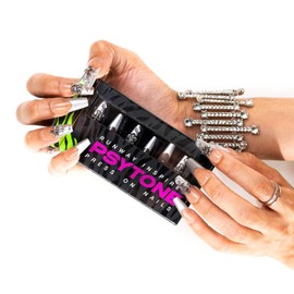 PSYTONE Press On Nails Long Coffin Fake Nails with Glue, 24Pcs Nail Kit-12 Sizes Runway Nails(Holy Grail)