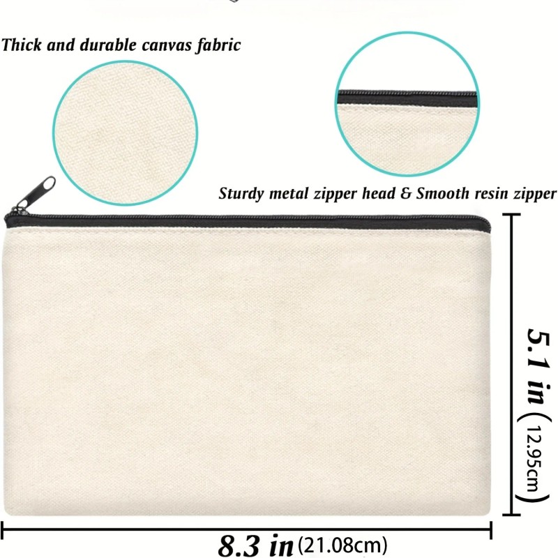 12pcs/Set Fabric Canvas Pouches with Zipper, Sublimation Blank DIY Craft