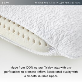 Sijo Cooling Latex Pillow, 100% Talalay Latex, Best Cooling Latex Pillow Award Winner by Sleep Foundation, Ultra Soft, Medium Support, Perfect for Back and Stomach Sleepers (Queen)