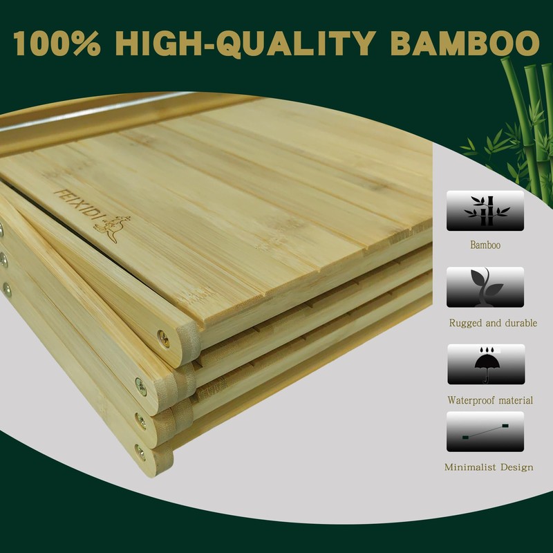 FEIXIDI Foldable Bamboo Shelf, Folding Shoe Rack, Flower Rack, Camping