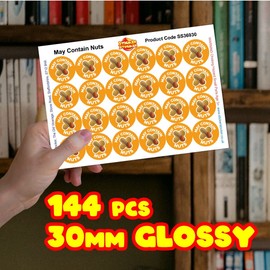 144 Warning May Contain Nuts Food Allergy - 30mm - Glossy Food Label Stickers