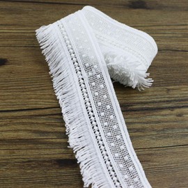 Yulakes 3 Yard 7 cm Cotton Tassel Lace Ribbon Vintage Crochet Ribbon Lace Border Crochet Lace Ribbon for Sewing Crafts Wedding Decoration Scrapbooking Gift Box (White)
