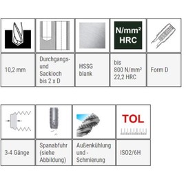 BaerCoil Baer Cutting Tap M12 HSSG Form D Tap - Size M 12 x 1.75 DIN 352 Thread Drill - Tap Tap Set Professional Hand Tap