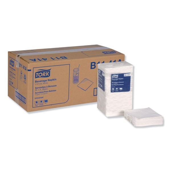 SCA n.a. Tork B1141A Universal Beverage, White, 1-Ply, 1/4 Fold, Width x 9.38" Length, (Case of 8, 500 per Pack, 4,000 Napkins), 9.38" x 9.38"