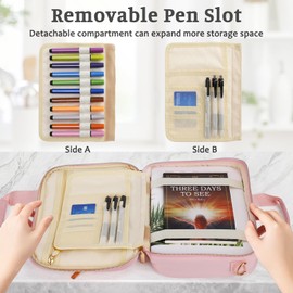 Bible Cover for Women Men, Large Bible Case Bible Bag with Handle and Shoulder Strap, Bible Carrying Case with Zipper Pocket/Detachable Pen Slot for Bible Gift (Pink)