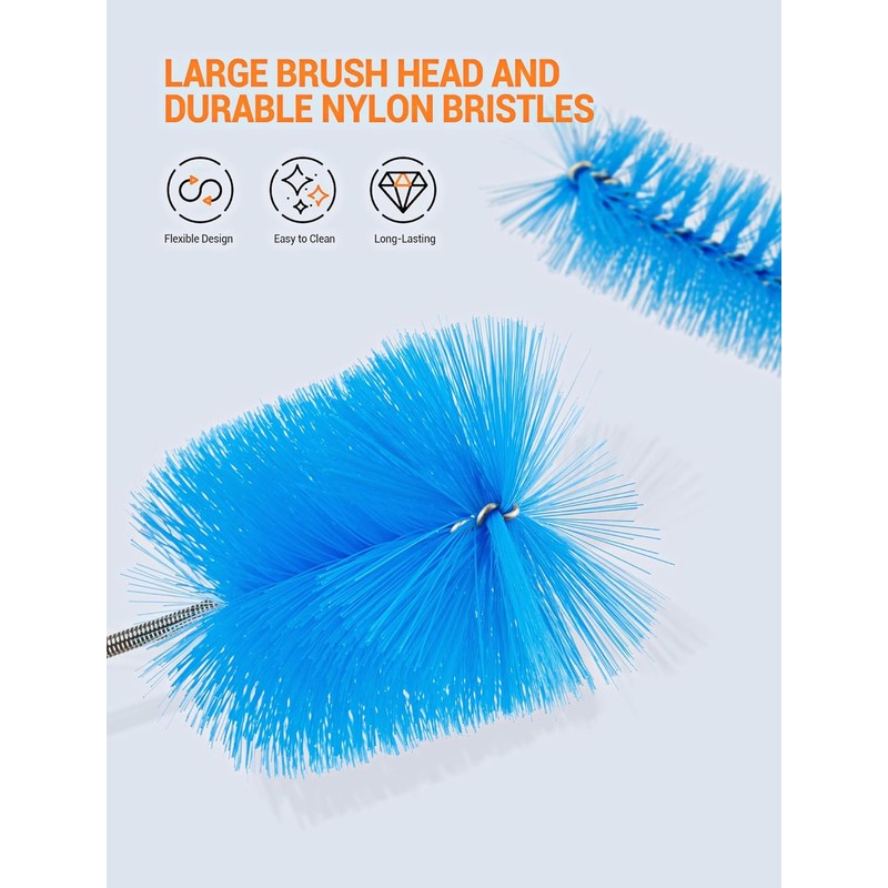 66" Flexible Drain Brush Tool with Large Brush Head and