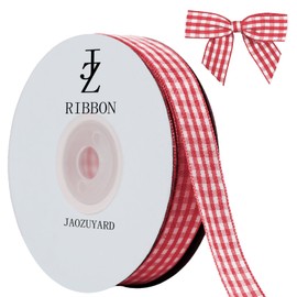 JaoZuyard Red Gingham Ribbon 5/8 inch X 25 Yards Plaid Ribbon Polyester Woven Edge Flower Fabric for Wedding Invitations Bridal Bouquets Party Decoration Gift Wrapping Bow Making Ribbons
