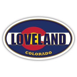 Loveland City Colorado State Flag | CO Flag Larimer County Oval State Colors Bumper Sticker Car Decal 3x5 inches
