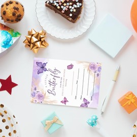EUDOSI Butterfly Baby Shower Invitations Supplies Fill-In Set of 20 with Envelopes a Little Butterfly is on the Way Baby Shower Invites Cards, Double Sided