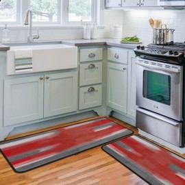 Red Kitchen Rugs Set of 2 Abstract Kitchen Mats for Floor Non-Slip Backing Kitchen Mat Washable Doormat Runner Rug Set for Home Red Kitchen Decor and Accessories 17"x47.2"+17"x30"