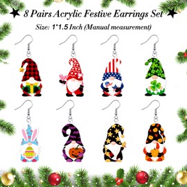 8 Pairs Gnome Earrings for Women Gnome Jewelry Gift Women's Drop and Dangle Earrings for Easter Mother's Day Summer Valentine's Day Christmas New Year(Cute Style)