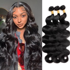 Amskdum Human Hair Bundles 20 20 20Inch 12A Body Wave Bundles Human Hair 100 Percent Unprocessed Brazilian Weave Bundles Human Hair Extensions For Black Women Natural Color