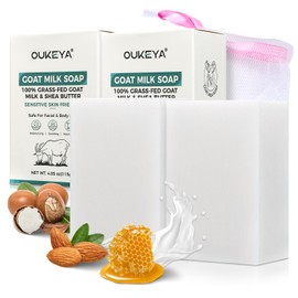 OUKEYA Goat Milk Soap Natural 2 x 115 g, Sheep's Milk Soap for Face and Body, Soaps with Honey, Vitamin E & Olive Oil, Moisturising, Gentle Cleansing for Sensitive Skin