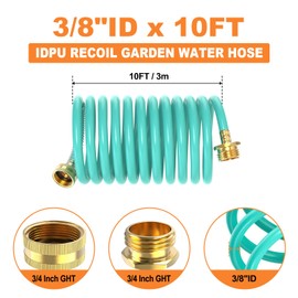 GASHER 10FT PU Recoil Garden Water Hose with 3/4"Inch Brass Fittings Retractable, Swivel Female for Boating, Pool & Spa, RV, Home and Garden（Blue)
