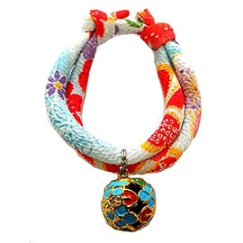 Collar: Cat Collar, Cat Bell Charm (4 Leaf Green, Hydrangea, Blue), Accessory, Choker, Soft Fabric that does not burden the neck and coat (Adjustable), Asakusa, Kyoto, Crepe, Japanese Style, Modern,