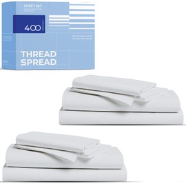 THREAD SPREAD 2-Pack Queen Size Sheets Set - 400 Thread Count 100% Cotton Sateen Weave - Extra Soft, Breathable, Hotel Quality Cooling Sheets, 2 Sets of Queen Size Deep Pocket Bed Sheets (Silver Grey)