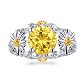 Sunflower Ring For Women, Sterling S925 Silver Daisy Flower Ring For Mother Daughter, You Are My Sunshine, November Birthstone Citrine, Birth Flower Ring Size 9