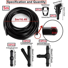 HUAZIZ 5M Windscreen Washer Hose, Wiper Hose Repair Kit, Automotive Hose, Insulation Hose, Universal Windscreen Washer System with 47 Pieces Hose Connector (Black)