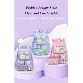 rlpgdji Kawaii Backpack for Girls Bunny Striped School Bag Casual Laptop Bag with Cute Pen Case