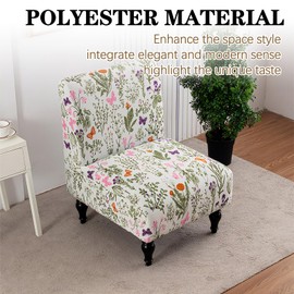 Armless Chair Cover Printed Removable Slipper Chair Slipcover Decorative Furniture Protector Stretch Accent Chair Covers for Living Room Colorful Sage