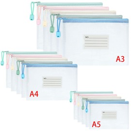 Vicloon Document Bag A3 + A4 + A5, 15 Pieces Zip Pockets with Label, Waterproof Mesh Pockets, Plastic Zip Bag for School, Office, Travel (White)