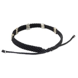 NOVICA Artisan Handmade Silver Accent Wristband Bracelet 950 from Thailand Fine No Stone Grey Hill Tribe [7.25 in min L x 9.25 in max L 6 mm W] ' Karen Bamboo in Charcoal'