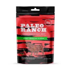 PALEO RANCH Grass-Fed Beef Jerky, Honey Sriracha, No Added Hormones, No Preservatives, 2 oz (Pack of 2)