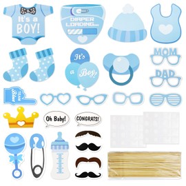 Baby Boy Shower Decorations Boy, 23PCS Baby Shower Games Photo Booth Props, Gender Reveal and IT’S A BOY Confetti for Baby Shower Decorations Supplies