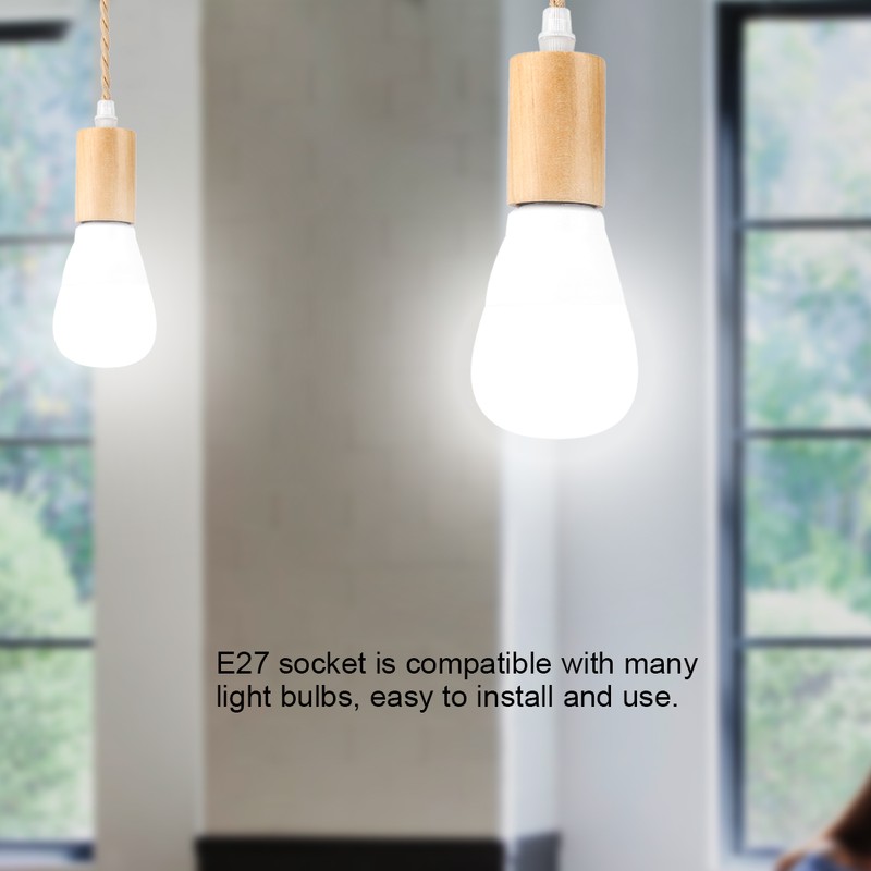 E27 Vintage Country Style Black Simple Wood Pendant Ceiling Lamp