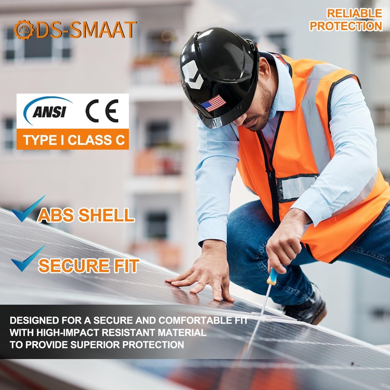 DS-SMAAT Head Protection Hard Hat 4-Point Ratchet Suspension ANSI OSHA