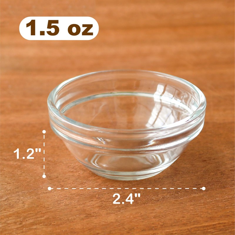 1.5 oz Clear Glass Bowl, Mini Prep Dish for Salt