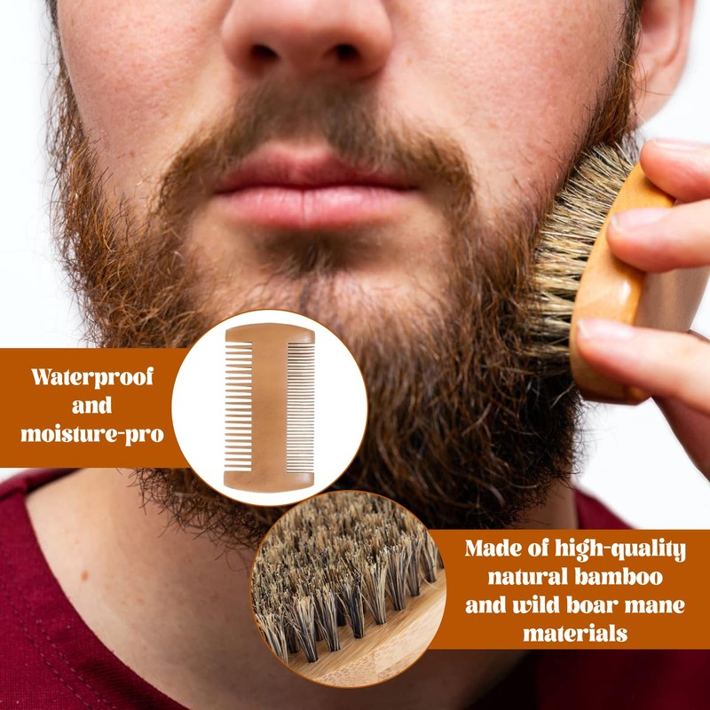 Beard Brush Wild Boar Bristles, Beard Brush and Beard Comb,