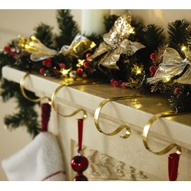 4 x Brass Mantelpiece Clips – Clip On Mantelpiece Hooks for Fireside Decorations, Wreaths, Lights, Stockings & Garlands – Secure Fireplace Clips for Home Festive Christmas Xmas Decor