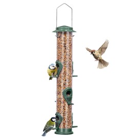 ERYTLLY Metal Bird Feeders 6 Port Tube Bird Feeder for Wild Birds, 1.4mm Extra Thick Solid Tube Transparent with Steel Hanger Bird Feeders Squirrel Proof for Outside