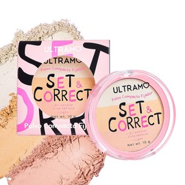 Polvo Compacto Mate de Tres Colores | Corrección de Color | Control de Aceite | Fijación Impermeable que No Arruina tu Maquillaje | Reduce Poros y Uniforma el Ton de Piel | Para Todo Tipo de Piel (02 Bare Peach)