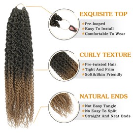 Curly Senegalese Twist Crochet Hair 18 Inch Pre-twisted Crochet Braids Hair with Straight Ends, Synthetic Crochet Braiding for Black Women(1B/27,18 Inch)