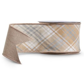 Raz Imports Ribbon 2024 4" X 10 Yards Light Brown Plaid Ribbon