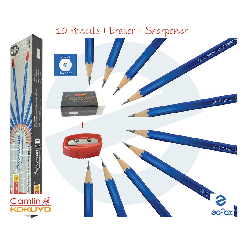 KOKUYO CAMLIN 10 Wooden Pencils Eraser Sharpener - Write Draw