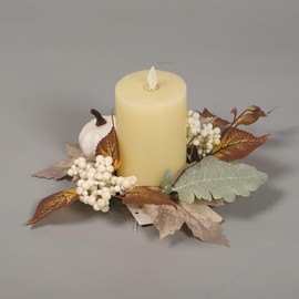 2 Pcs Pumpkins Candle Rings Wreaths Fall Candle Rings Thanksgiving Day Ring Holder with Maple Leaves Wreath Mini Autumn Artificial for Wedding,Door Tabletop Decoration (White-2pcs)