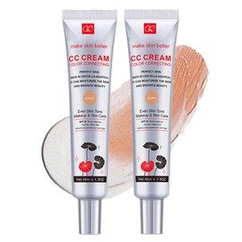 Color Correcting CC Cream with SPF 25, Coverage Lightweight Foundation, Hydrating Serum, Even Skin Tone Makeup and Skin Care, Boost Radiance, Refine Skin Texture, Avoid Sun Damage (2PCS Dark, Large)