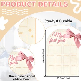 3D Pink Bow My First Year Photo Frame Board Monthly Milestone Wooden Display Board Coquette 1st Birthday Girl Decorations Baby’s First Year 12 Months Sign Nursery Decor Keepsake Baby Shower Gifts