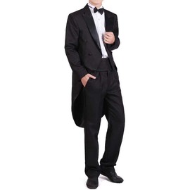 PEI Men's Magician Clothing, Tailwear, Tuxedo, Magician Costume, Bowtie, Formal Suit, Men's Clothing, Groom Clothing, Wedding, Performance Clothing (Black, M 68.9 inches (175 cm))