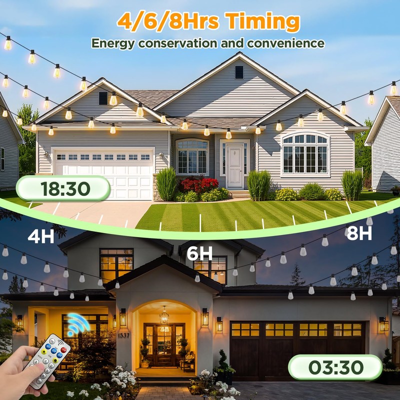 Skoiuc Solar String Lights Outdoor Waterproof with Remote & Timer,