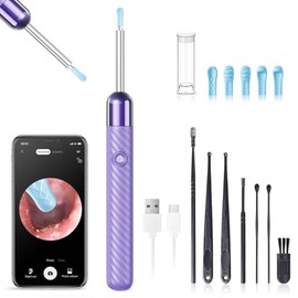 LEIPUT Ear Wax Removal Tool - Ear Cleaner with 1080P Camera - Ear Canal Cleaner - Ear Cleaning Kit with 6 Ear Spoon - Ear Camera for iOS & Android - Purple