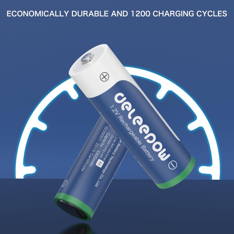 Deleepow NiMH AA Rechargeable Batteries 8 Pack 3300mAh 1.2V AA