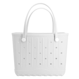 CXY Medium Rubber Beach Bag for Women EVA Washable Tote Bags for Beach Waterproof Sand-proof Handbags Pool Boat Work Sports (White, Small)