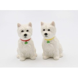 Fine Porcelain Ceramic West Highland White Terrier Western Terrier Westie Dog Salt and Pepper Shakers Set, 2-7/8" H
