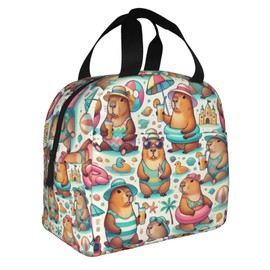 UGTEWXU Capybara Lunch Bag Capybara Print Fashion Cute Large Capacity Lunch Bag With Handle，Reusable Insulated Lunch Bag for Both Men And Women 1
