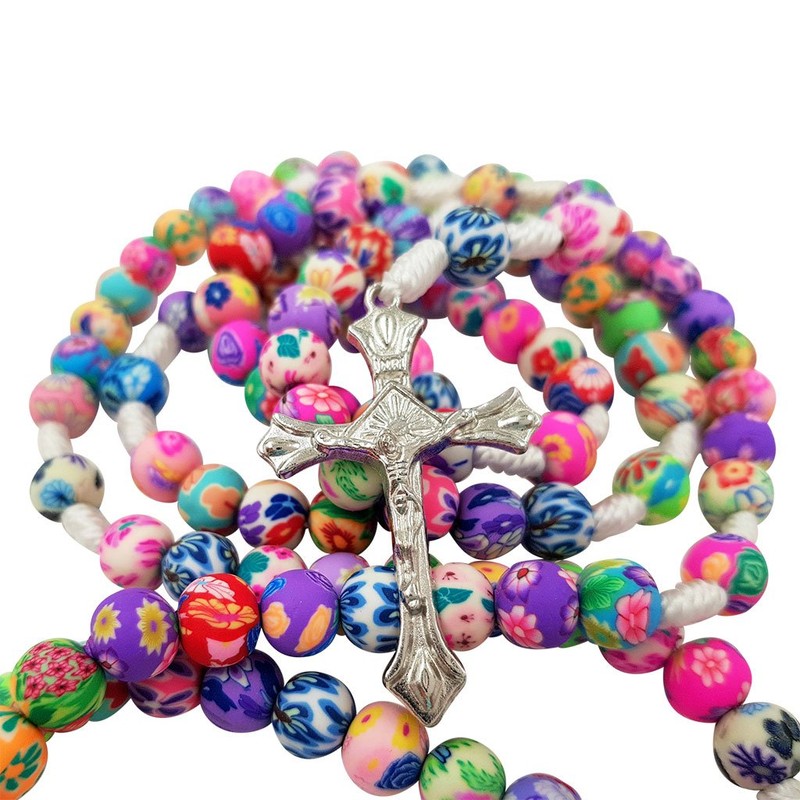 TALISMAN4U Multicolor Polymer Beads Catholic Rosary Necklace First Communion Christmas