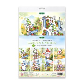 Katy Sue Garden Gnomes Die-Cut Decoupage Pack. 12 A4 Sheets of Gnome, Gonk & Garden-Themed Die Cuts for Card Making Supplies with Sentiments & Card Toppers on 150 GSM Paper. UK-Made.